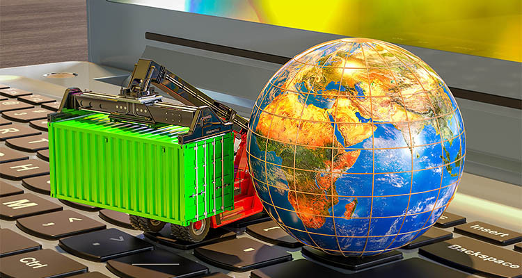 shipping container with a globe, representing the visibility in the logistics industry