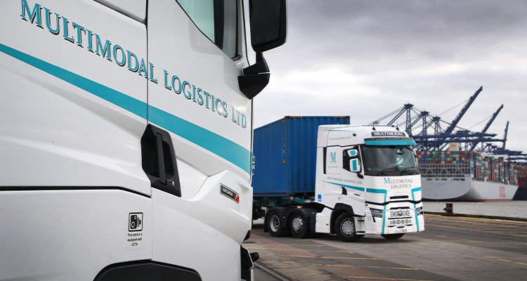 Multimodal Logistics trucks in a seaport