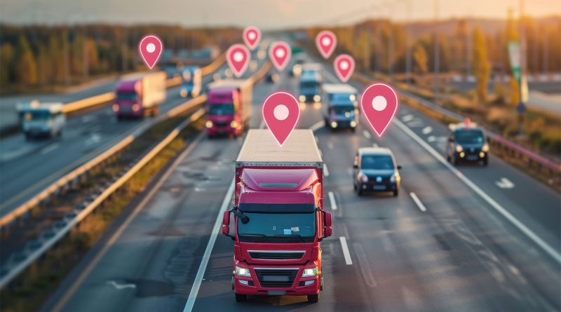 GPS Tracking Devices following fleet of trucks on road