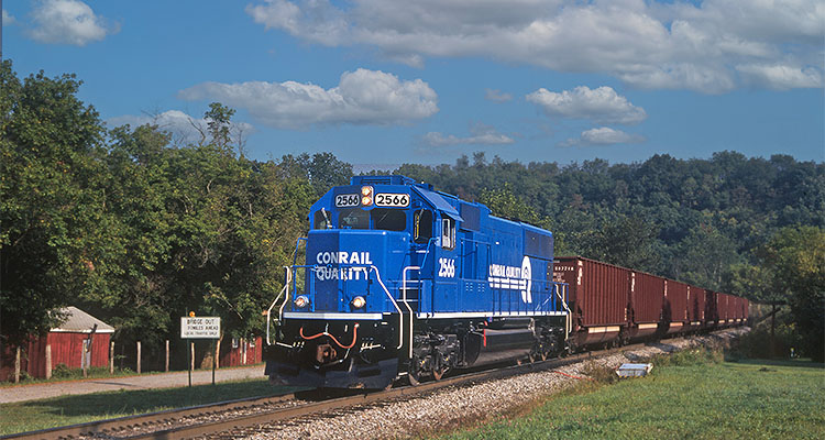 Blue Conrail freight train