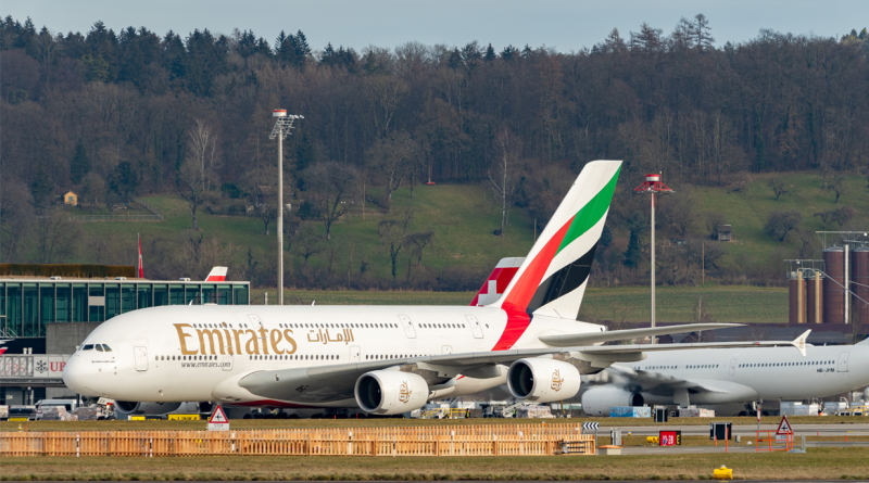 A6-EEB Emirates Airbus A380-861 jet in airport
