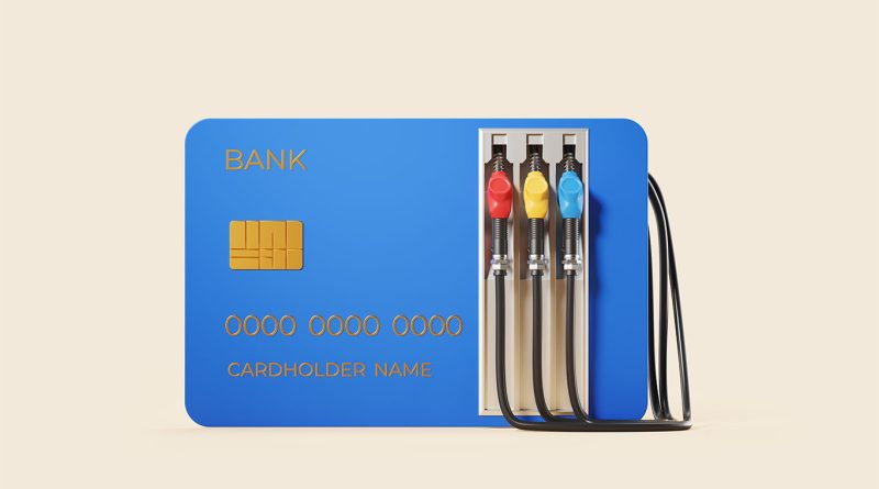 Credit card with different fuel hoses going into it to support Affordable Fuel Cards article