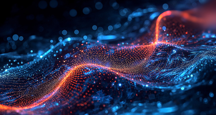 Glowing river of data in vibrant hues.