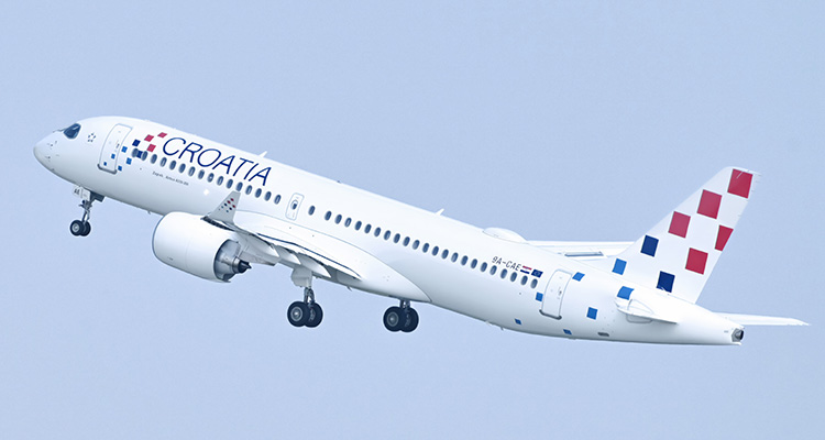 a Croatia Airlines Airbus A220 aircraft taking off
