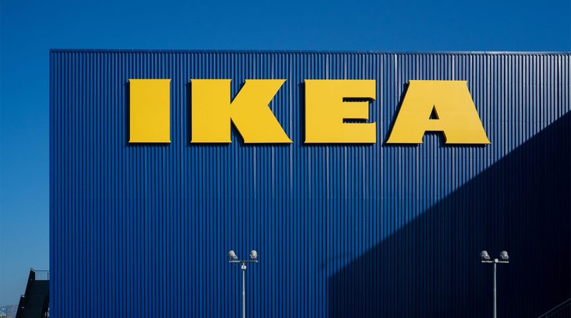AI-powered logistics software interface with IKEA delivery truck in the background