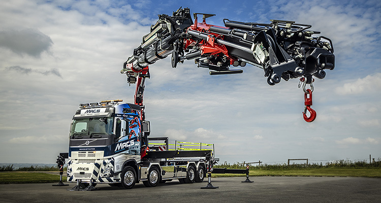 a Volvo truck equipped with a Fassi F905/F1050 Techno range crane