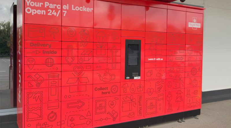 Royal Mail parcel locker installed outside a UK Post Office as part of logistics trial