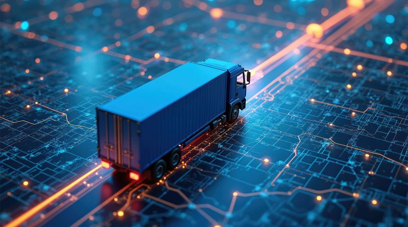 modern logistics visualised with digital map and truck